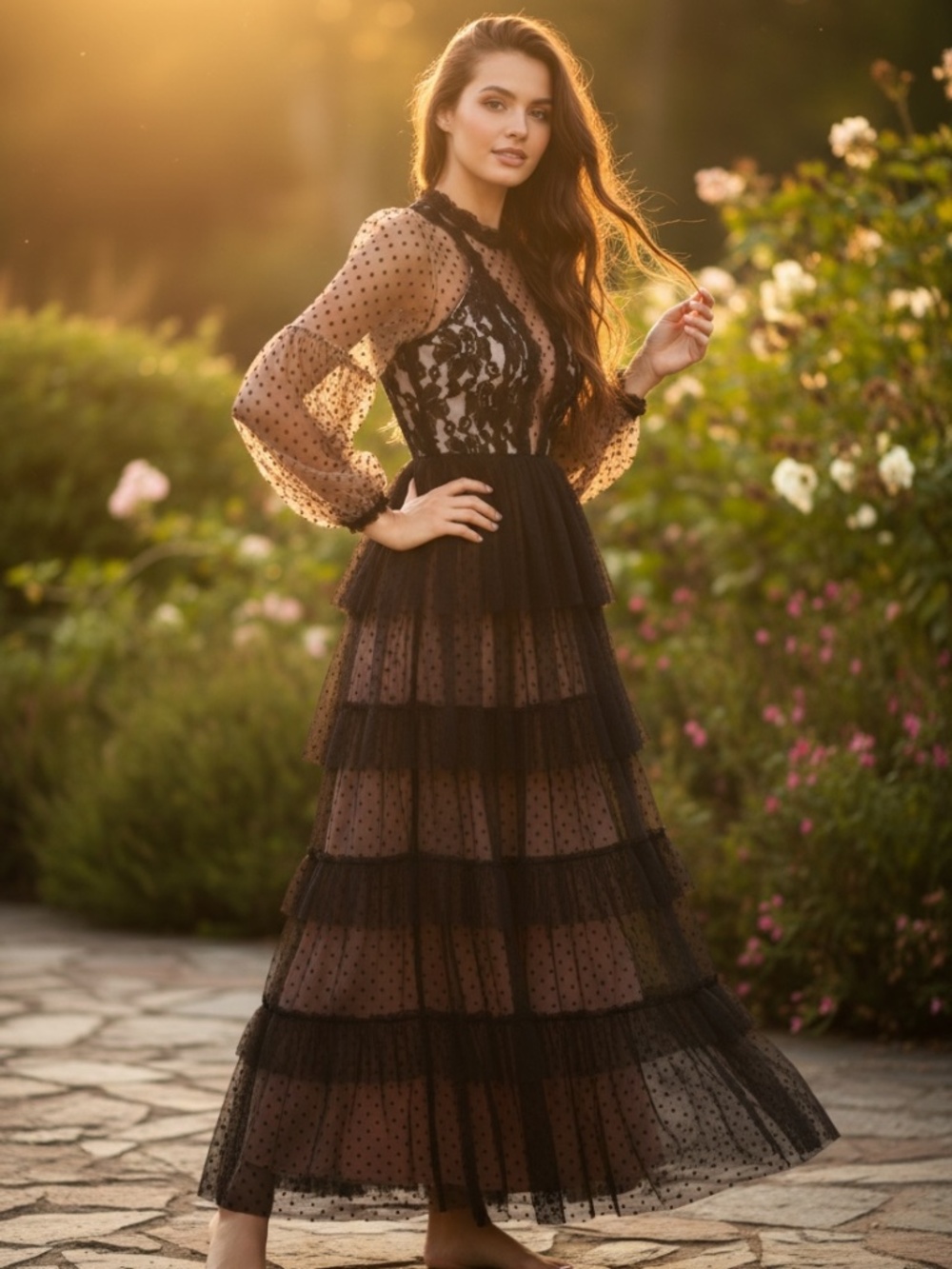 NWT Giffniseti Whimsical Sheer Maxi Dress Lace Goth XL